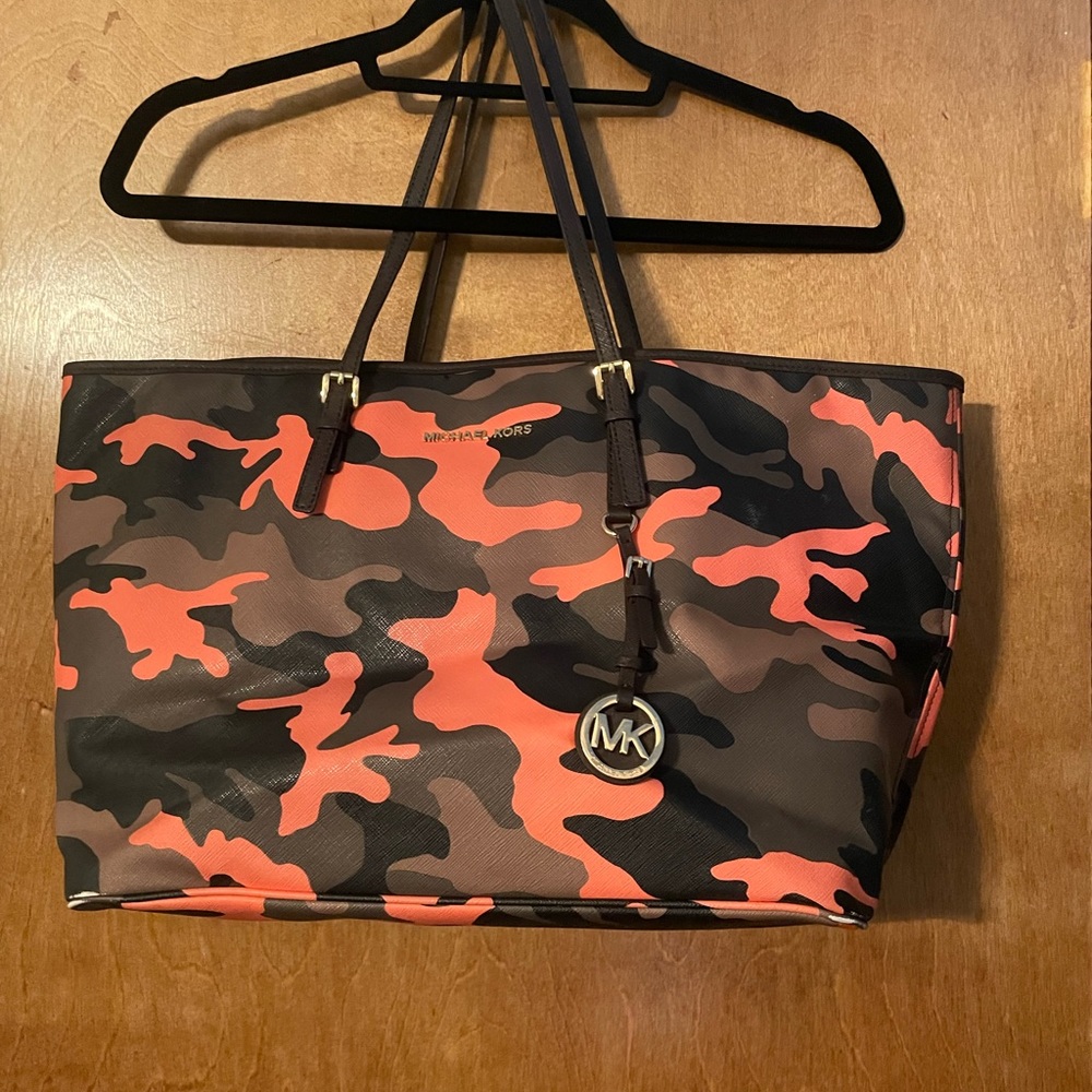 Multicoloured leather camouflage 'jet set' tote.
